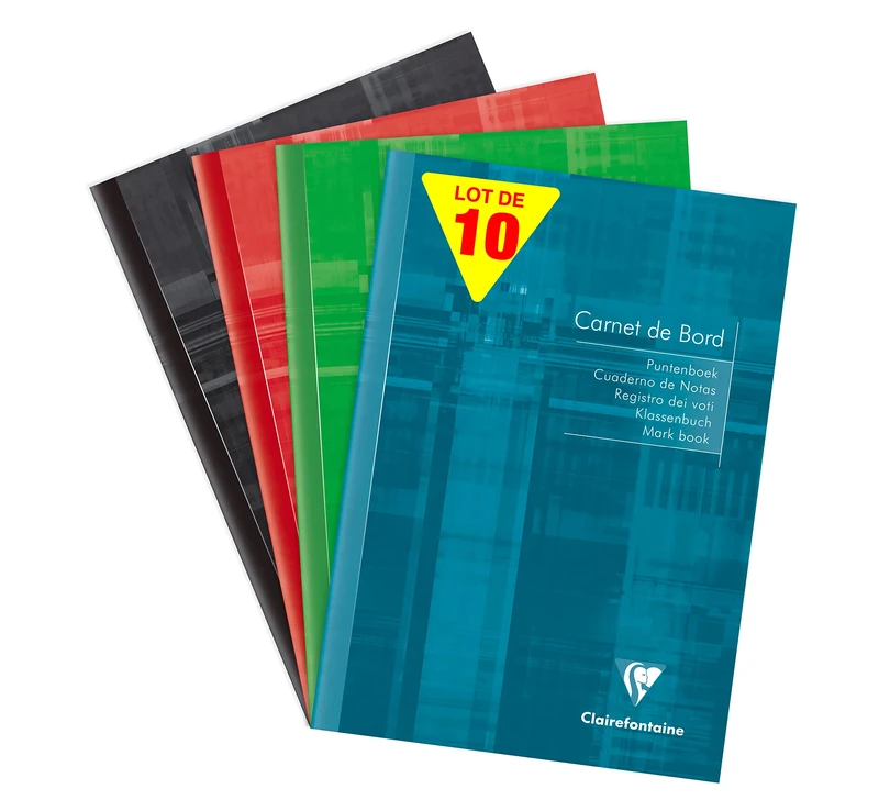 Clairefontaine 3669C Pack of 10 Stapled Border Notebooks - A5 14.8x21 cm - 64 Pages with Detachable Margins - Green Register Paper 110 g - Laminated Card Cover - Random Colours