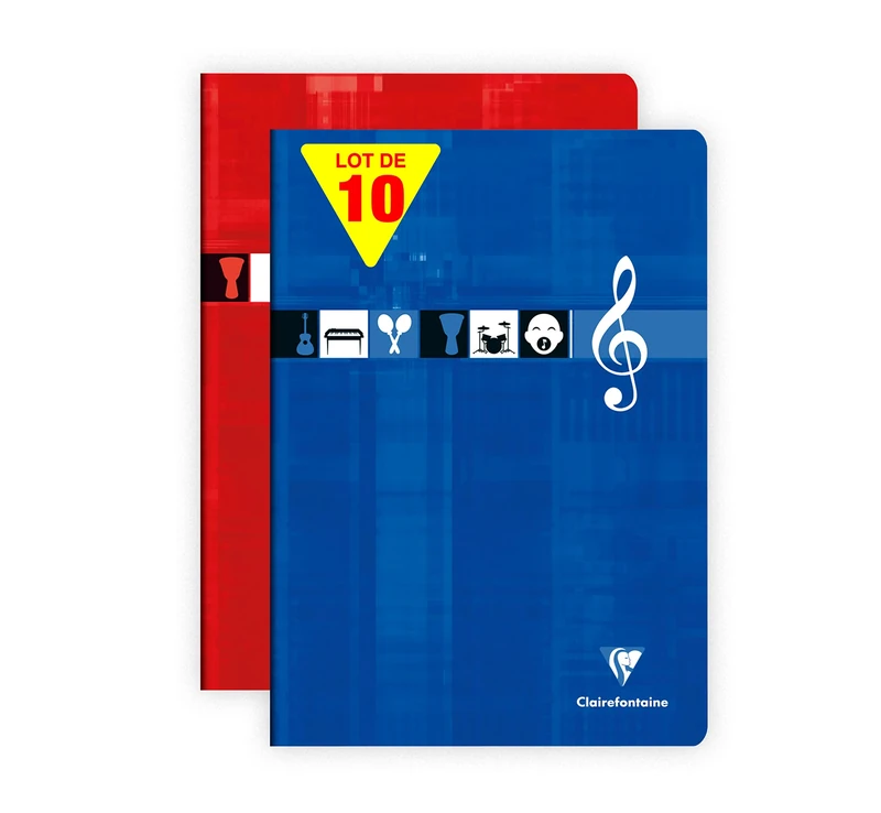 Clairefontaine 3117C Set of 10 Stapled Music and Song Notebooks - A4 21x29.7 cm - 48 Seyes Ruled Pages - White Paper 90 g - Laminated Card Cover - Random Colours
