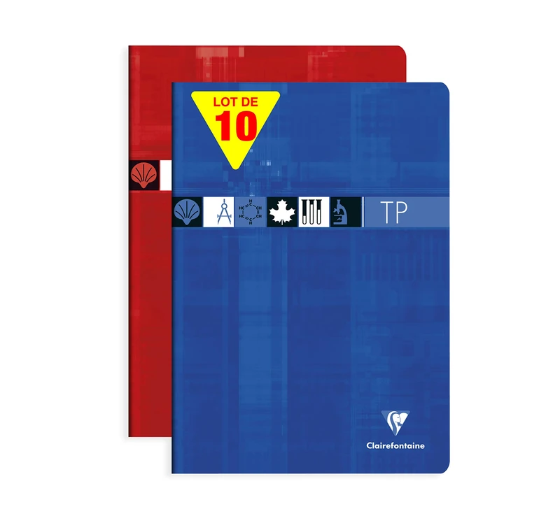 Clairefontaine 3167C Set of 10 Stapled Exercise Books - A4 21x29.7 cm - 80 Seyes Ruled Pages 90 g and Plain 125 g - Laminated Card Covers - Random Colours