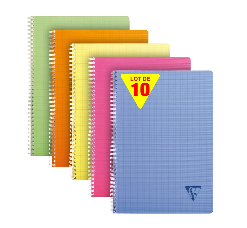 Clairefontaine 328125C LiniColour Fresh Collection Set of 10 Spiral Notebooks A4 21x29,7cm - 100 Squared Pages - White 90g - Clear Polypro Cover Random Colours