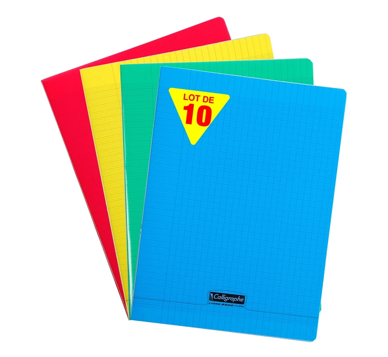 Calligraphe 18090C Set of 10 Stapled Notebooks (Clairefontaine) - 24x32cm - 96 Seyes TriColoure Pages - 90g White Paper - Transparent Cover - Random Colours