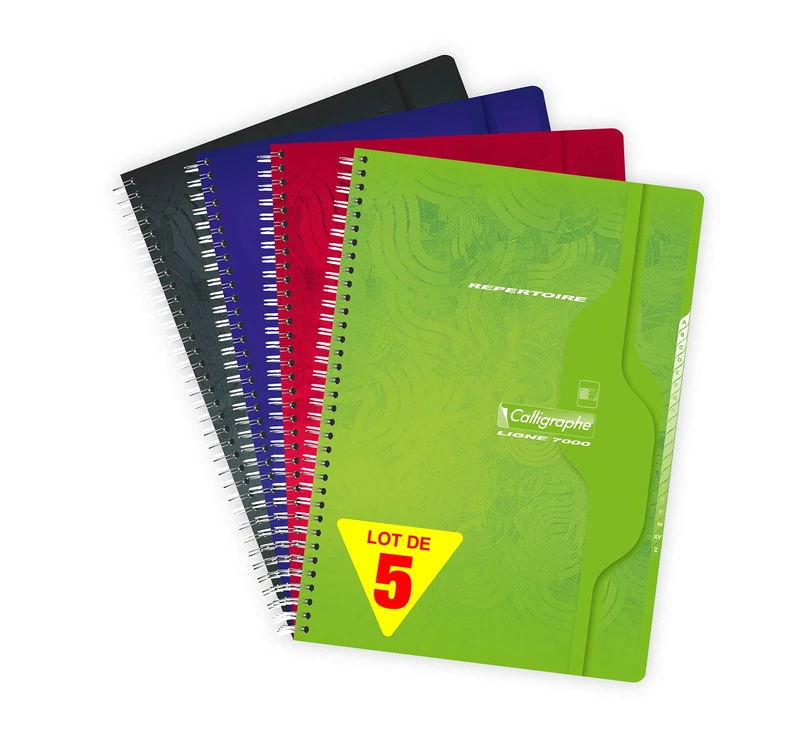 Calligraphe 277C Set of 5 Spiral Indexes (Clairefontaine) - A4 21x29.7cm - 180 Small Squares Pages - 70 g White Paper - Varnished Card Cover - Random Colours