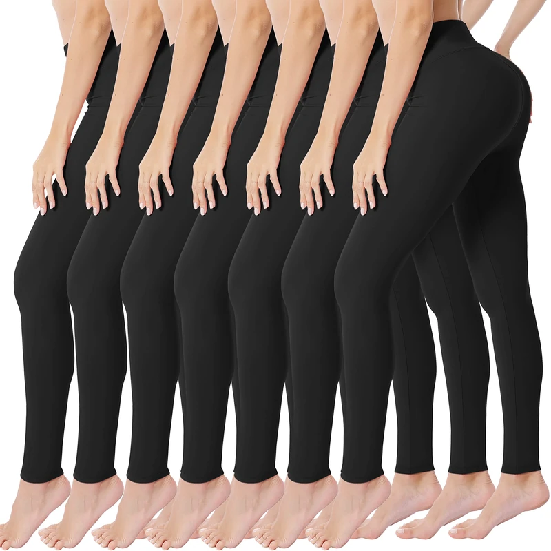 VALANDY High Waisted Leggings for Women Buttery Soft Stretchy Tummy Control Workout Yoga Running Pants One&Plus Size, 7Pairs Black, L-XL