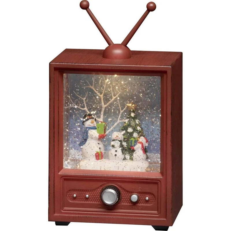 Konstsmide Christmas Decorations LED Snow Globe TV Lantern Snowman Family Scene, Water Filled/Water Spinner/Indoor Use (IP20)/Battery Operated 3xC 1.5V (excl.) or Mains/Warm White Diode - Image 1