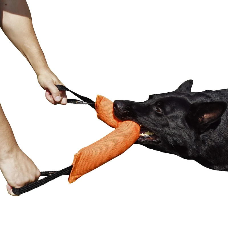 DINGO GEAR Nylcot Bite Tug for Dog Training K9 IGP & Fun, 2 Handles, Orange 45 x 8 cm
