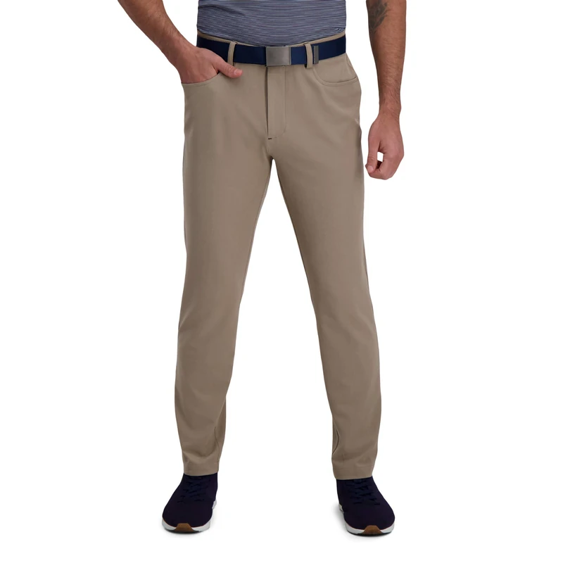 Haggar Men's The Active Series Slim Fit Flat Front Pant Casual, Medium Beige, 34W x 30L