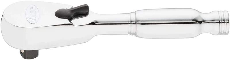Vigor V4944-XS Reversible Ratchet (6.3 mm (1/4 Inch) Square, Extra Short: Only 95 mm, Robust and Easy to Clean Solid Steel Design, Fine Toothed: 72 Teeth) Silver