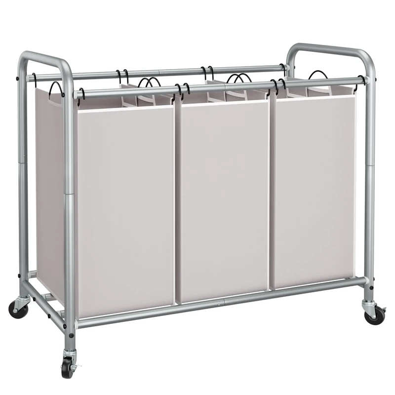 STORAGE MANIAC 3 Section Laundry Sorter, 3 Bag Laundry Hamper Cart with Heavy Duty Rolling Lockable Wheels and Removable Bags, Gray