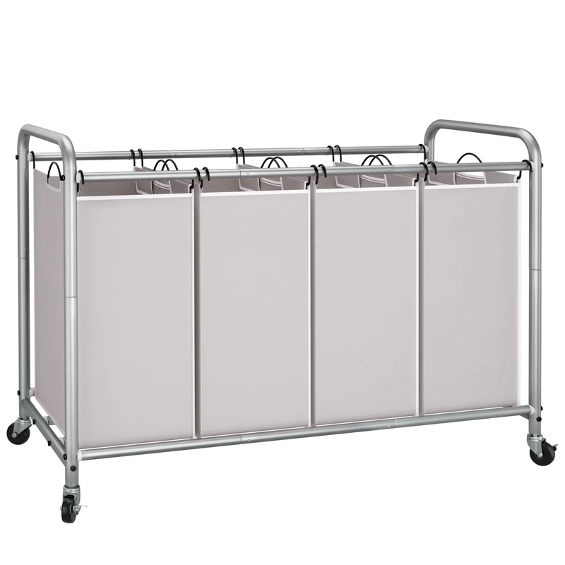 STORAGE MANIAC 4 Section Laundry Sorter, 4 Bag Laundry Hamper Cart with Heavy Duty Rolling Lockable Wheels and Removable Bags, Gray