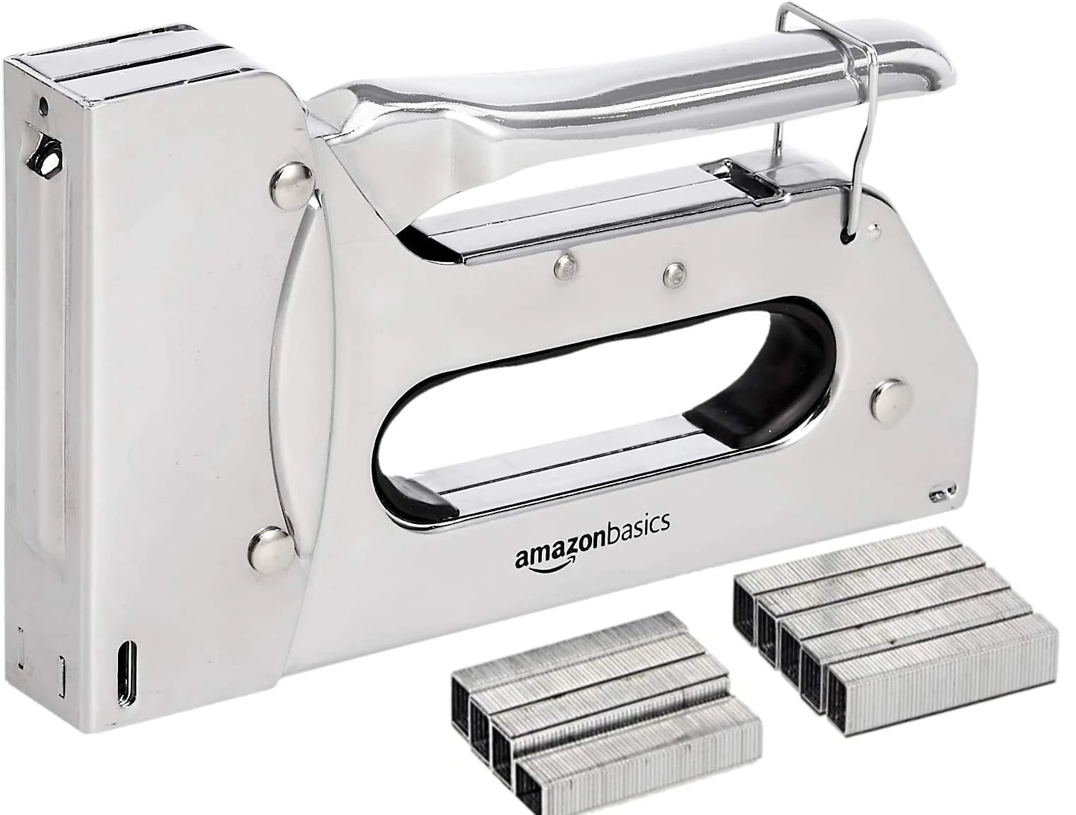Amazon Basics Heavy Duty Stapler Gun with 1000 Staples, for Upholstery, Home Repairs, Carpentry and other Professional Projects, Silver