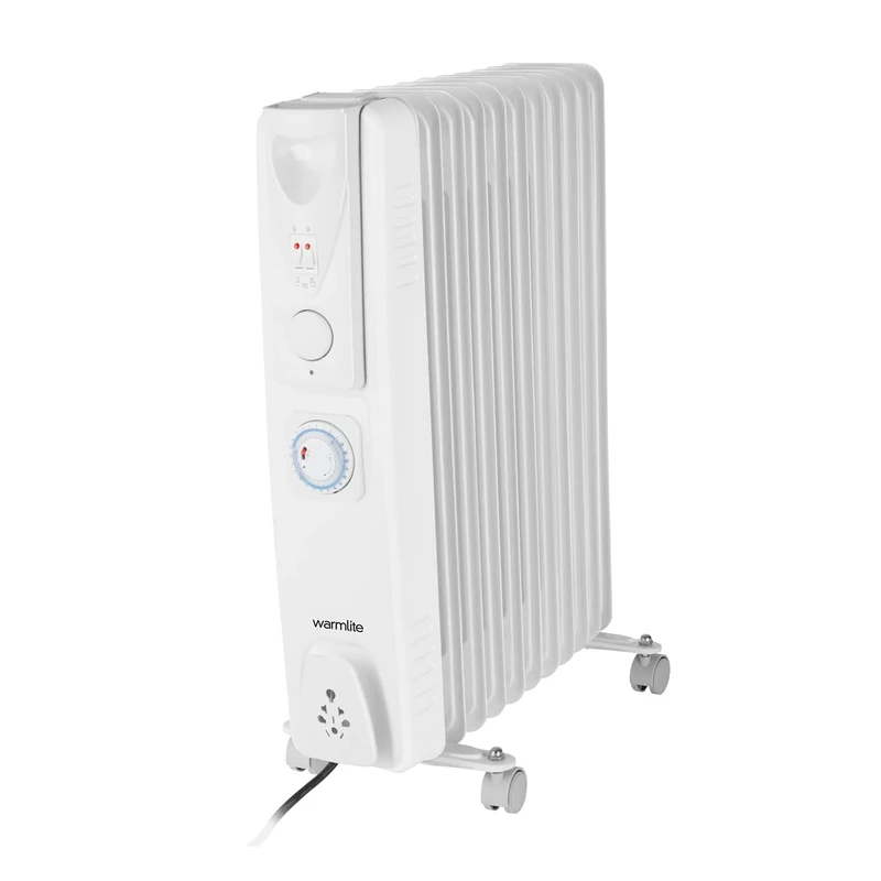 Warmlite WL43005YTW 2500W 11 Fin Oil Filled Radiator with Three Heat Settings and Adjustable Thermostat, White