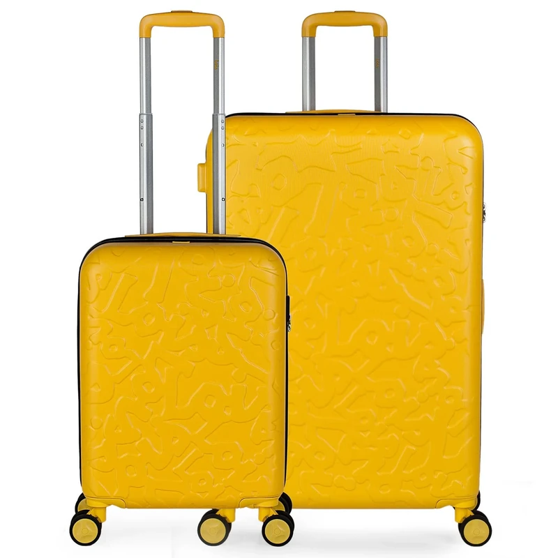 Lois - Hartschalenkoffer mit 4 Rädern aus ABS-Kunststoff. Bequem und leicht. USB-Anschluss zum Aufladen von Handys. TSA-Schloss. 3 Größen: klein und groß., Senf, 50/70CM, Sport. - Image 1
