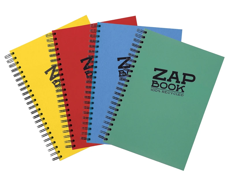 Clairefontaine - Ref 8354C - Recycled Zap Book (160 Pages) - A4 (297 x 210mm) Size, Recycled 80gsm Paper, Acid Free, pH Neutral - Assorted Bright Colours (Pack of 5)