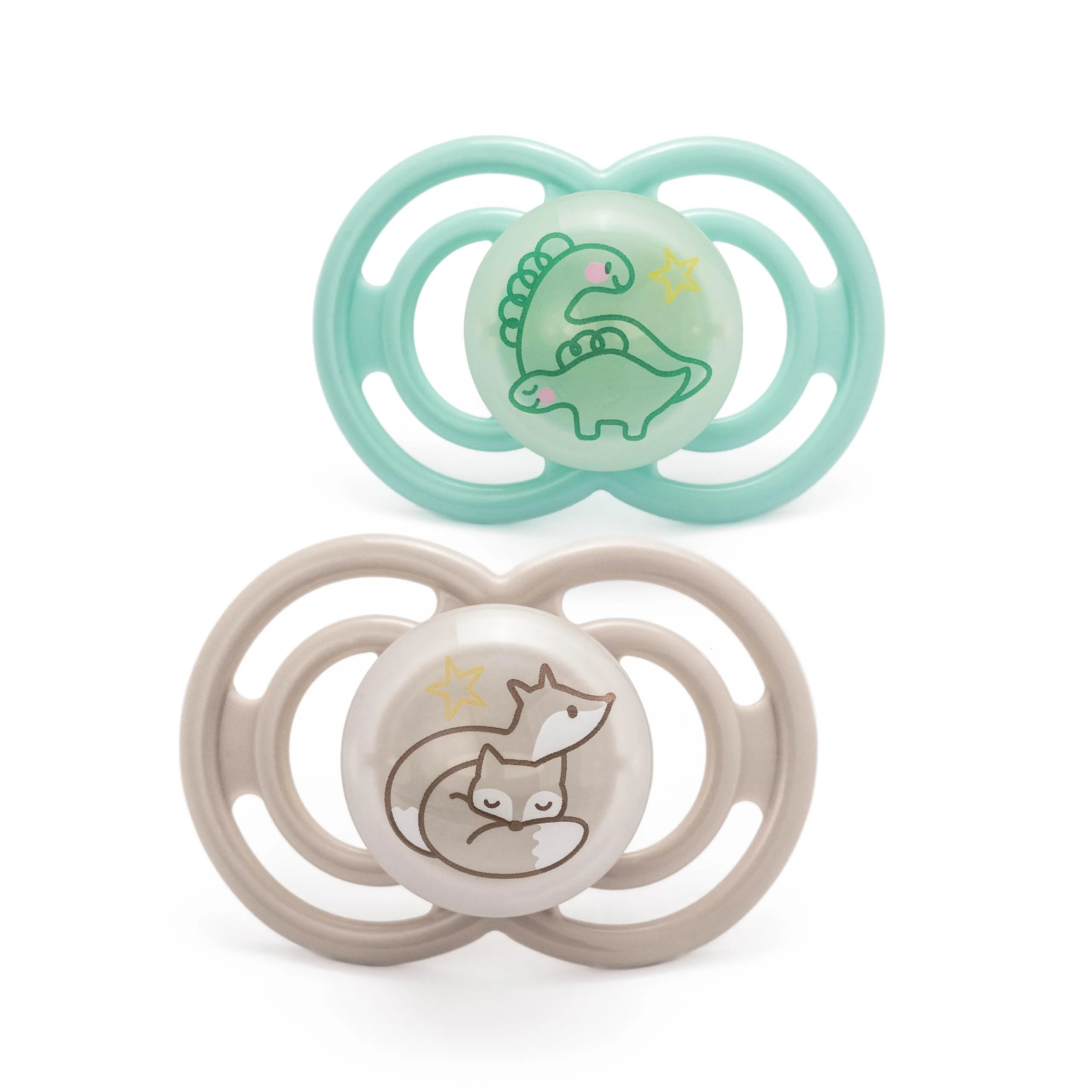 MAM Perfect Night Soothers | 6-18 Months | 2 Pack | Glow in the Dark Dummies | Comes in Dummy Steriliser Case | Baby Accessories for Newborn | White/Grey (Various Designs)