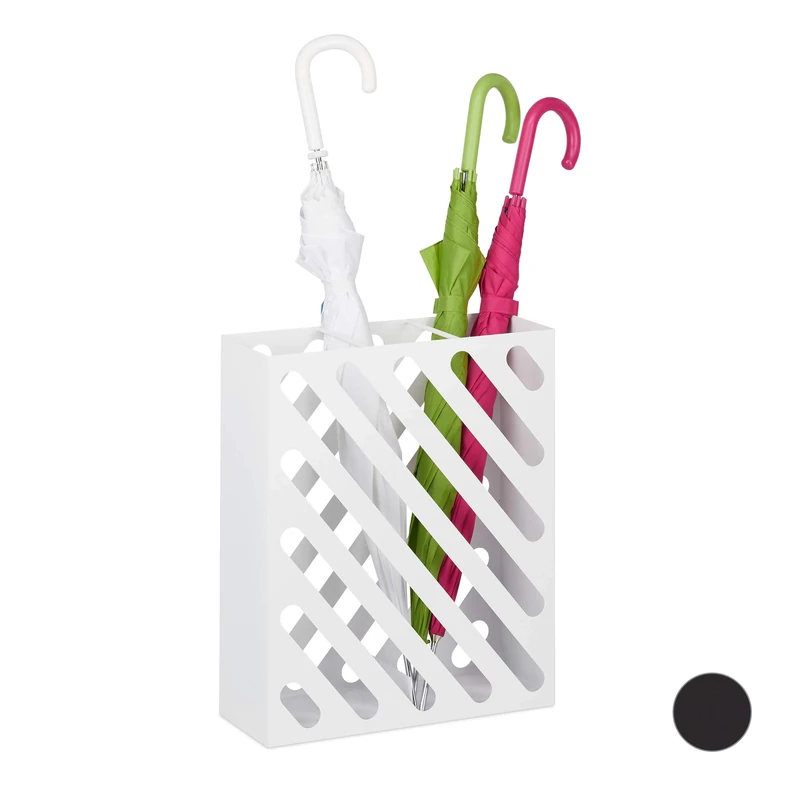 Relaxdays Umbrella Stand XL, Rectangular Holder For Walking Stick & Umbrellas, Steel, Portable, 48x40x15 cm, White