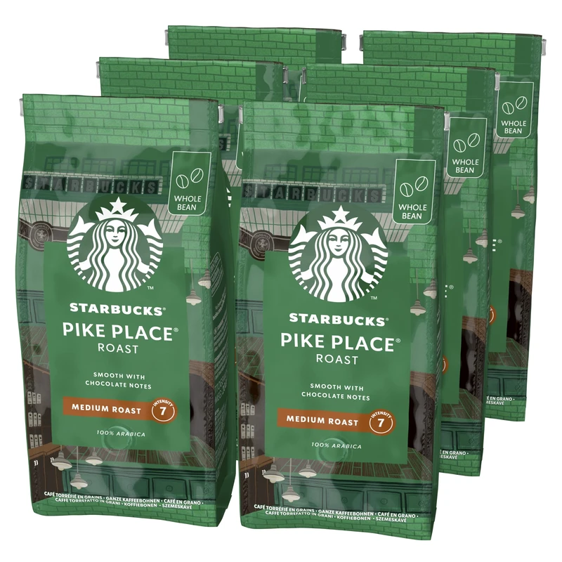 STARBUCKS Pike Place Roast, Medium Roast, Whole Bean Coffee 200g (Pack of 6)