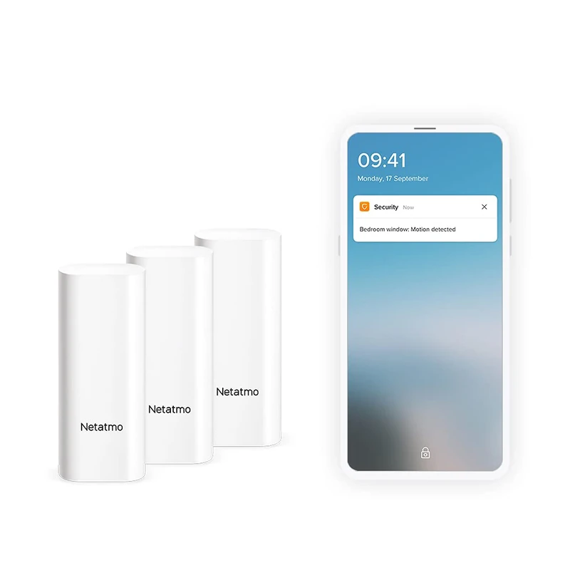 Netatmo Smart Door and Window Sensors, wireless, one-piece, pack of 3, vibration detection, DTG-UK