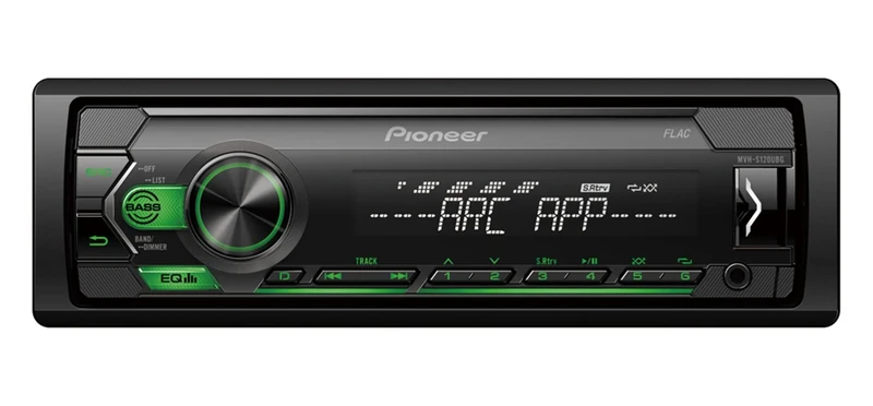 Pioneer MVH-S120UBG 1-DIN receiver with green illumination, USB and compatible with Android devices.