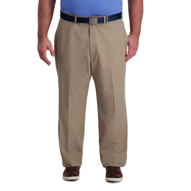 Haggar Men's PLN SLD Pant Casual, Khaki HTR, 44W x 30L