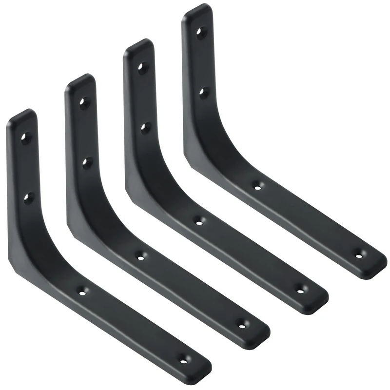 Sayayo Black Shelf Bracket Heavy Duty Metal L Bracket for Shelf, Wooden Shelf Support Wall Hanging 200mm*150mm, 4 Pcs, EJR200B-4P