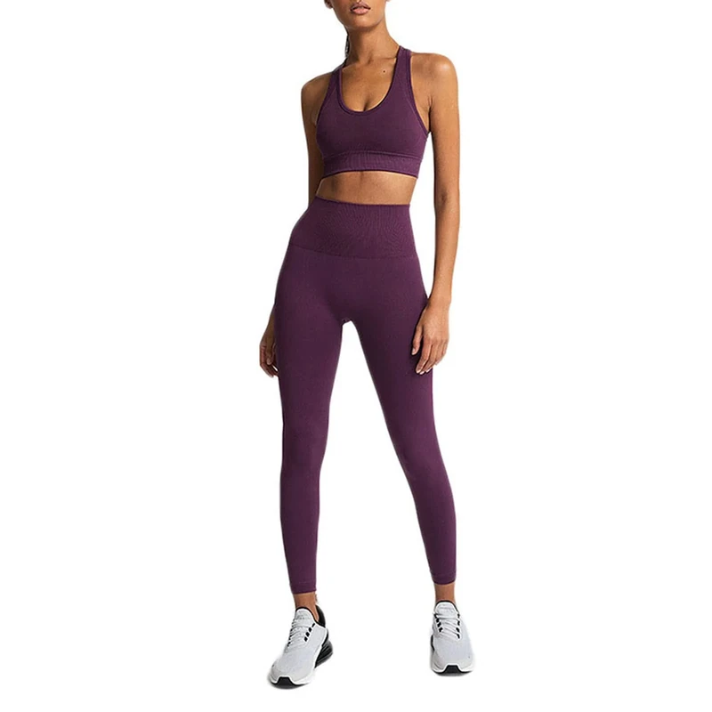 Hotexy Workout Set for Women 2 Pieces Outfits Seamless Yoga Leggings with Sports Bra Tank Top Gym Sets Matching Sets, 0-a Orchid Purple, Large