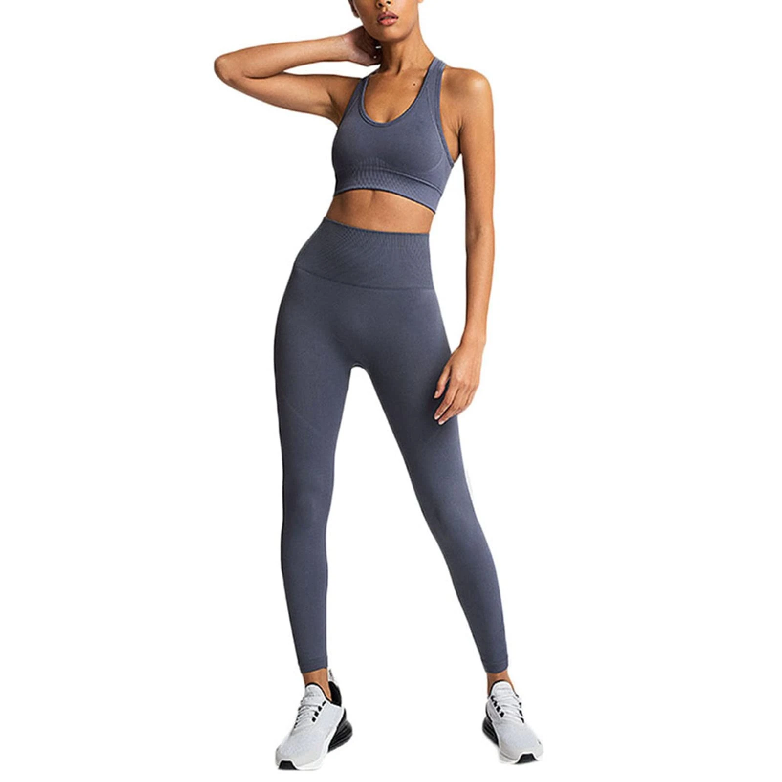 Hotexy Workout Set for Women 2 Pieces Outfits Seamless Yoga Leggings with Sports Bra Tank Top Gym Sets Matching Sets, 0-a Heron Grey, Large