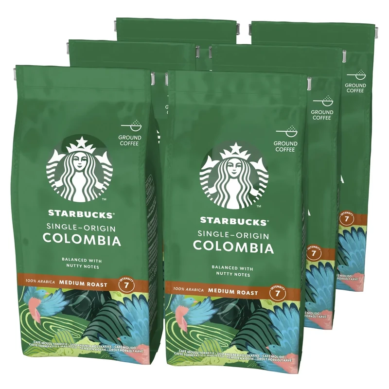 STARBUCKS Single-Origin Colombia, Medium Roast, Ground Coffee 200g (Pack of 6)