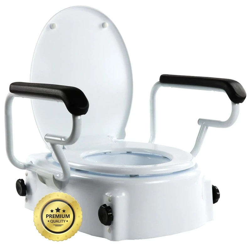 OrtoPrime Raised Toilet Seat with Lid and Foldable Handles – Adjustable Toilet's Seat Riser 5, 10, 15 cm – High Toilet Seat's for Elderly, Disabled Toilet Aid, Toilet Seat Elevators