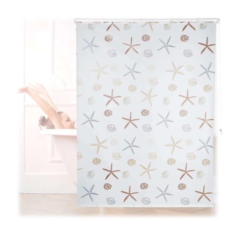 Relaxdays Shower Roller Blind, Water-repellent, For Bath & Shower, Shell Design, Ceiling, 160x240cm, Semi-transparent
