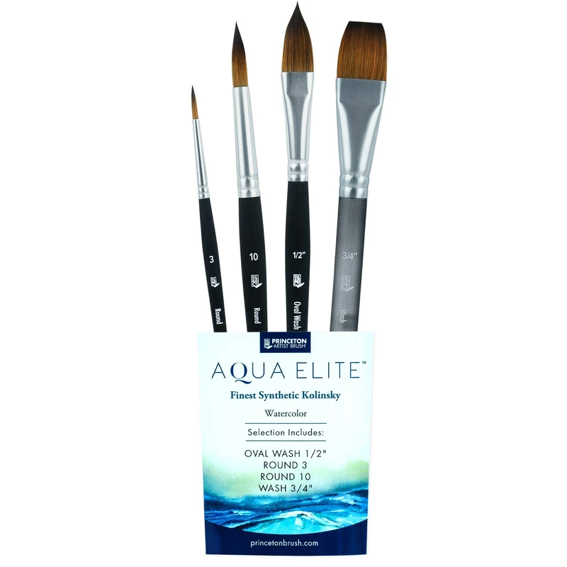 Princeton Artist Brush Co. Aqua Elite Professional 4850 Series - 4pc Synthetic Kolinsky Sable Watercolor & Gouache Brush Set