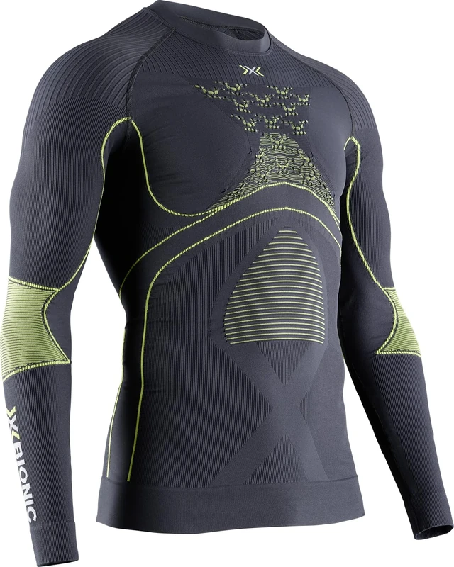 X-BIONIC Energy Accumulator 4.0 Shirt Round Neck Long Sleeves Men Baselayer Functional Sport T-Shirt - Charcoal/Yellow, Large