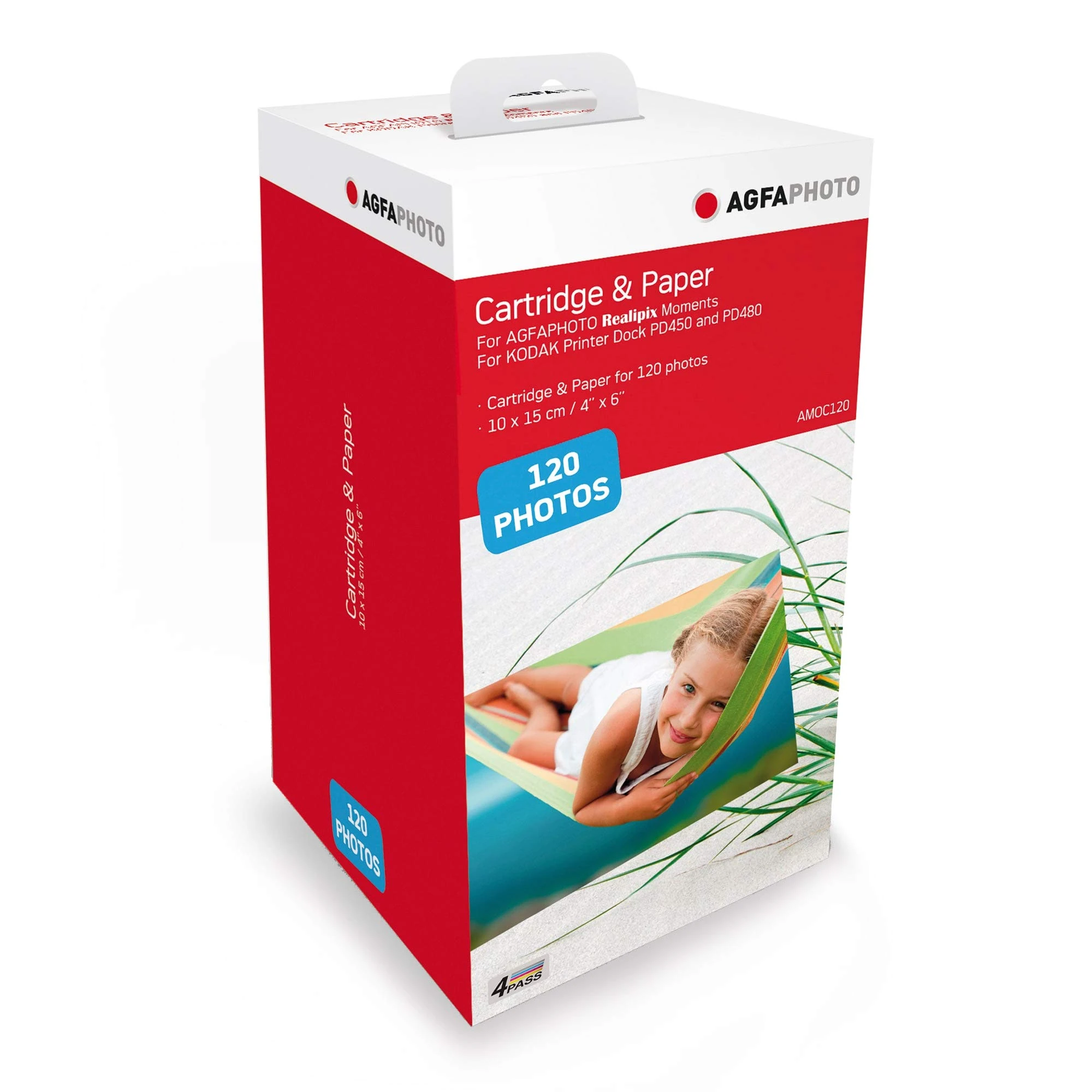 AgfaPhoto Cartridge and Photo Paper Format 10 x 15 cm – AMOC – Compatible with Realipix Moments and Kodak PD450, PD480 and PD450WIFI-120 Photos