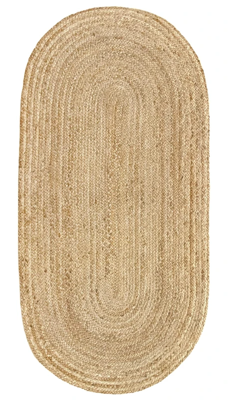 HAMID - Rug Jute Oval Alhambra Natural Colour, Jute Rug, Area Rug 100% Jute Fibre Hand Wovem, Braided Rug for Home, Living Room, Floor Carpet..(140x70cm)