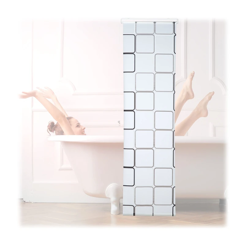 Relaxdays Shower Curtain Roller Blind, Water-repellent, Bath & Shower, Retro, From Ceiling, 60x240cm, Semi-transparent