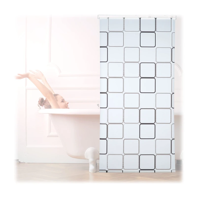 Relaxdays Shower Curtain Roller Blind, Water-repellent, Bath & Shower, Retro, From Ceiling, 100x240cm, Semi-transparent - Image 1