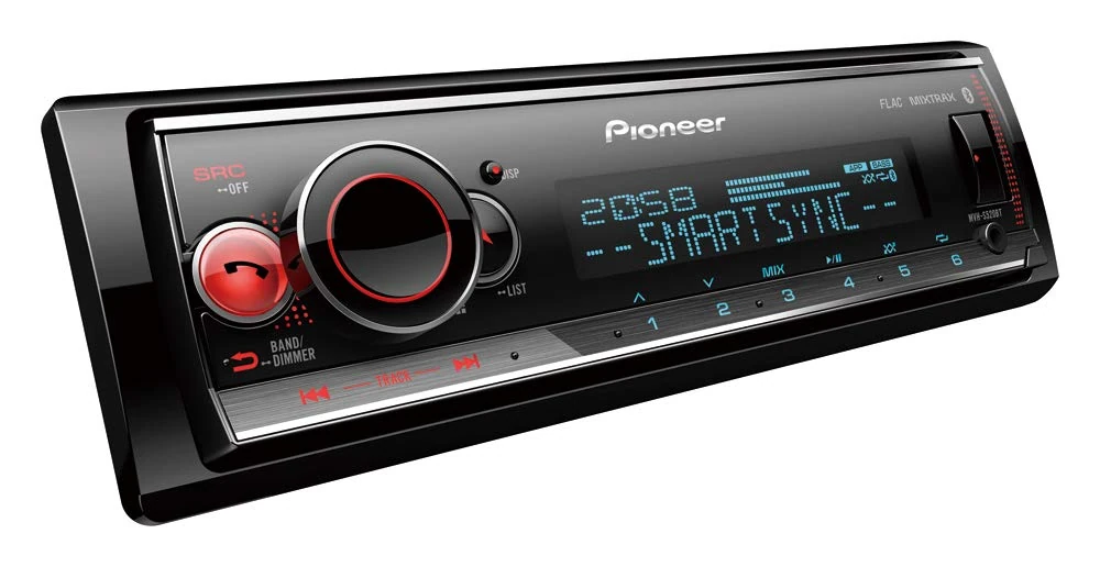 Pioneer MVH-S520BT 1-DIN receiver with Bluetooth, multi colour illumination, USB, Spotify, Pioneer Smart Sync App and compatible with Apple and Android devices.