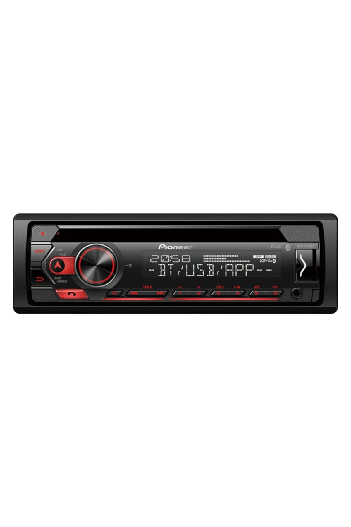 Pioneer DEH-S320BT 1-DIN CD Tuner with Bluetooth, USB, Spotify, Pioneer Smart Sync App and compatible with Android devices.