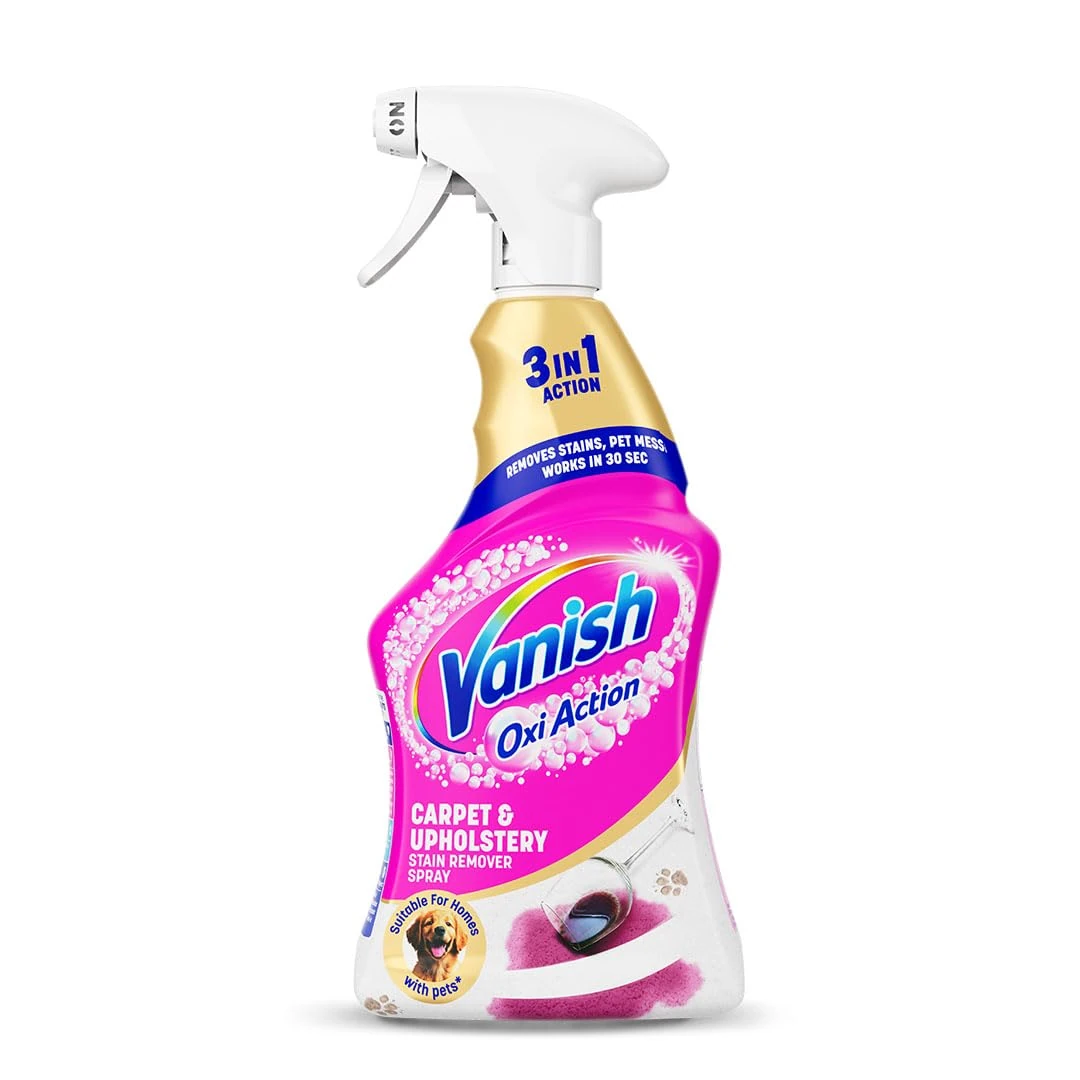 Vanish Professional Oxi Action Carpet & Upholstery Stain Remover Spray, 1L, Removes Stains, Pet Messes, Works in 30 Seconds, Removes Strong Odours, Suitable for Homes with Pets, Bleach Free