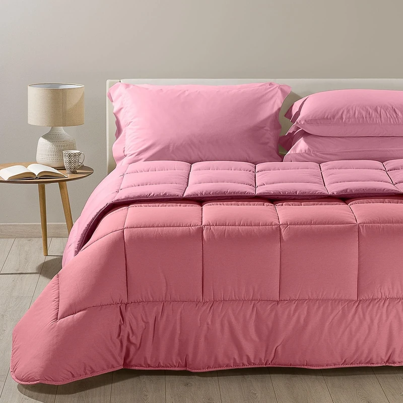 Caleffi 9133 Two-Tone Cotton Quilt for Single Bed, Pink
