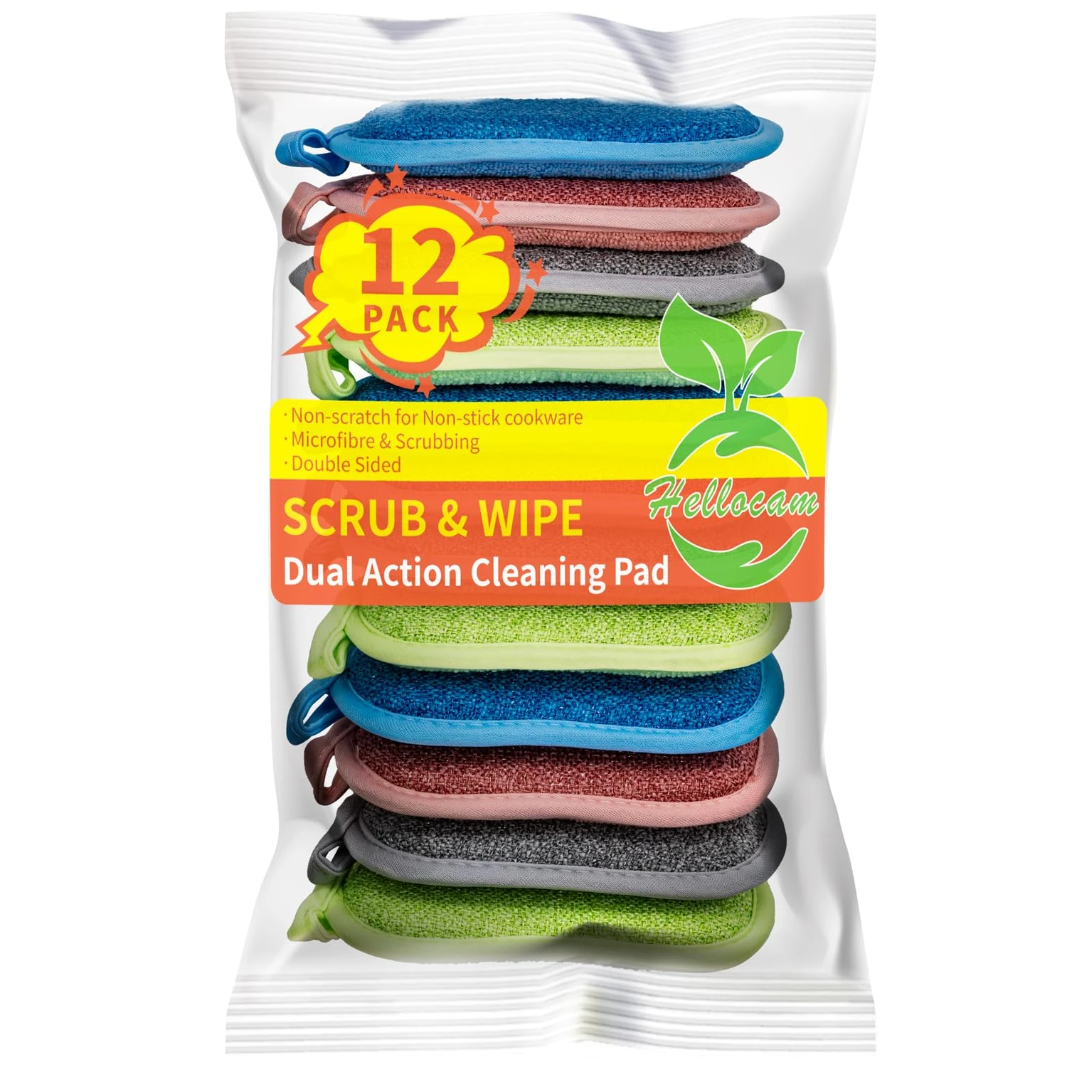 12 pack Reusable Sponges, Non Scratch Scourers, Bathroom Sponge, Kitchen Scourers and Sponges, 10 * 8cm Dual Remove Grime Cleaning Sponges, for Dishes, Burned Food on Pans.