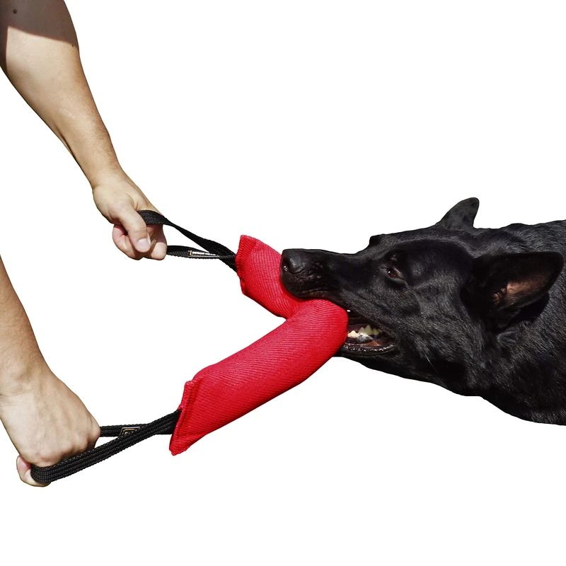 DINGO GEAR Nylcot Bite Tug for Dog Training K9 IGP & Fun, 2 Handles, Red 45 x 8 cm