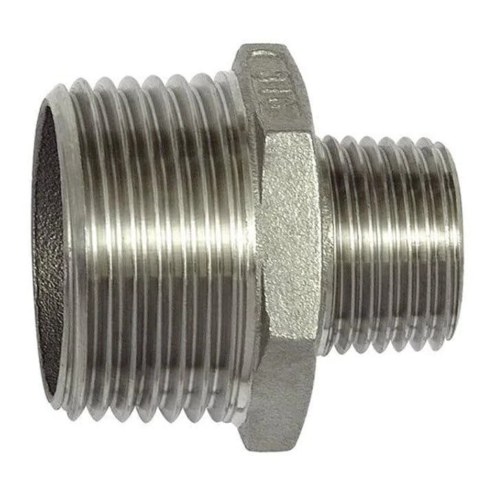 Double thread nipple, reducing, octagon, R 2 1/2, R 2, SW 78, working pressure max. 20 bar, stainless steel 1.4408
