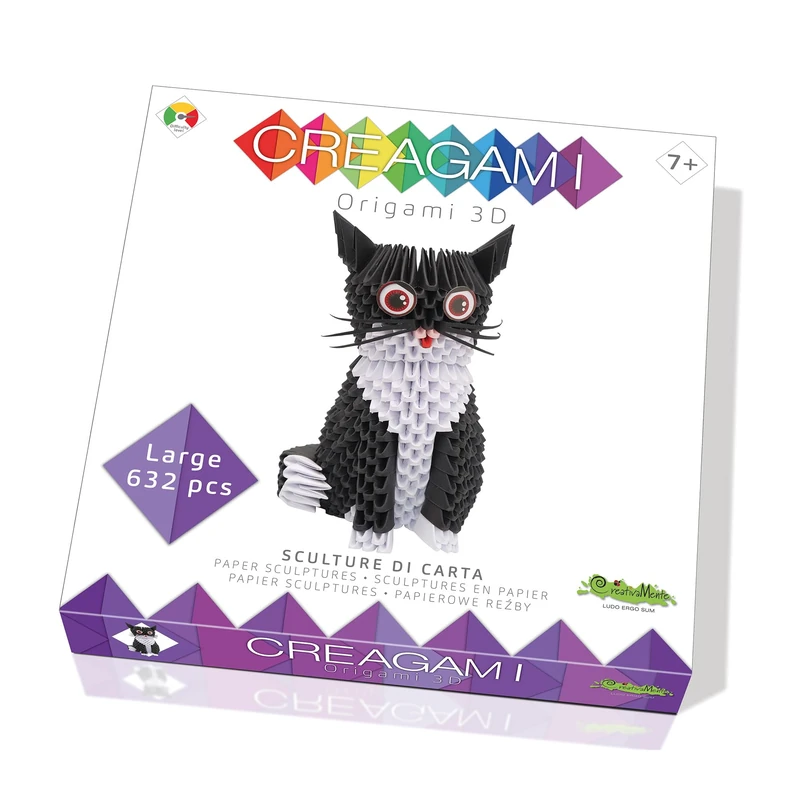 CreativaMente Creagami 3178733 Origami 3D Paper Sculpture Cat, Craft Set for Adults and Children from 7 Years, 632 Pieces