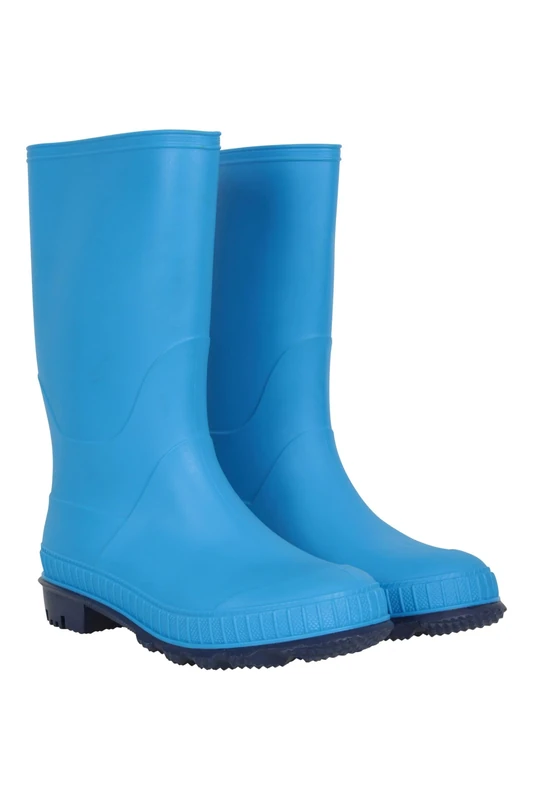 Mountain Warehouse Plain Kids Wellies - Waterproof, Soft Jersey Lined Wellington Boots, Gripped Sole, Boys & Girls - Spring Summer, Rain, School, Outdoors Blue Junior Shoe Size 4