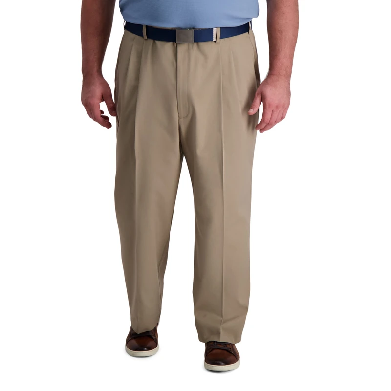 Haggar Men's PLT SLD Pant Casual, Khaki HTR, 44W x 30L