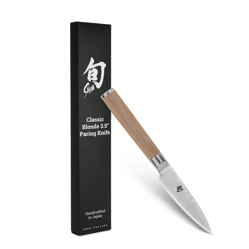 KAI Shun Classic White Japanese Utility Knife 9 cm Blade Length - Damascus Knife 32 Layers VG MAX Core - 61 (±1) HRC - Pakkawood Handle - Made in Japan - Forged Vegetable Peeling Paring Knife