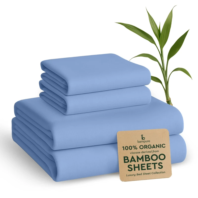 BAMPURE 100% Rayon from Bamboo Sheets Queen Size - 4pc Cooling Sheets Queen