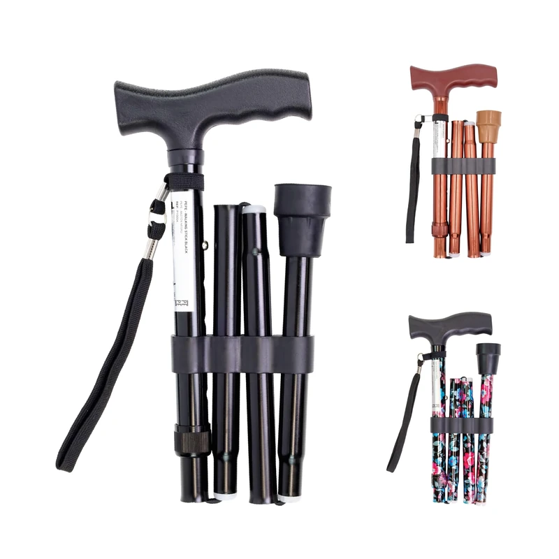 PEPE Mobility Foldable Walking Stick for Women and Men, Adjustable Height, Left Or Right Handed, Non-Slip Rubber Tip, Unisex, Black