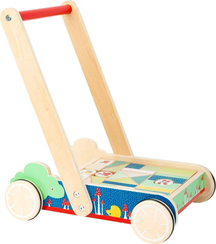 Small Foot 11435 Building Blocks Baby Walker Move It!, Made of Wood, with 27 Building Blocks with Prints, for Babies' First Steps