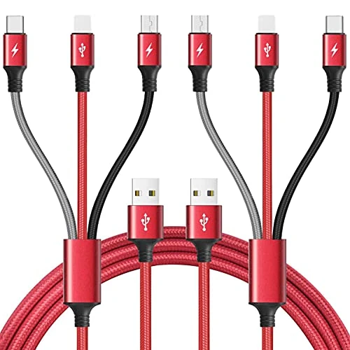 Minlu 2Pack 3M Multi USB Charging Cable 4A, 3-in-1 USB Charger Cable for iP/Type C/Micro USB Connector Compatible with Cell Phones/Samsung Galaxy/Huawei/Pixel/LG/Xiaomi/Tablets
